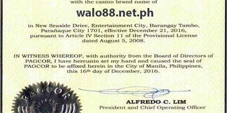 PAGCOR License for Walo88